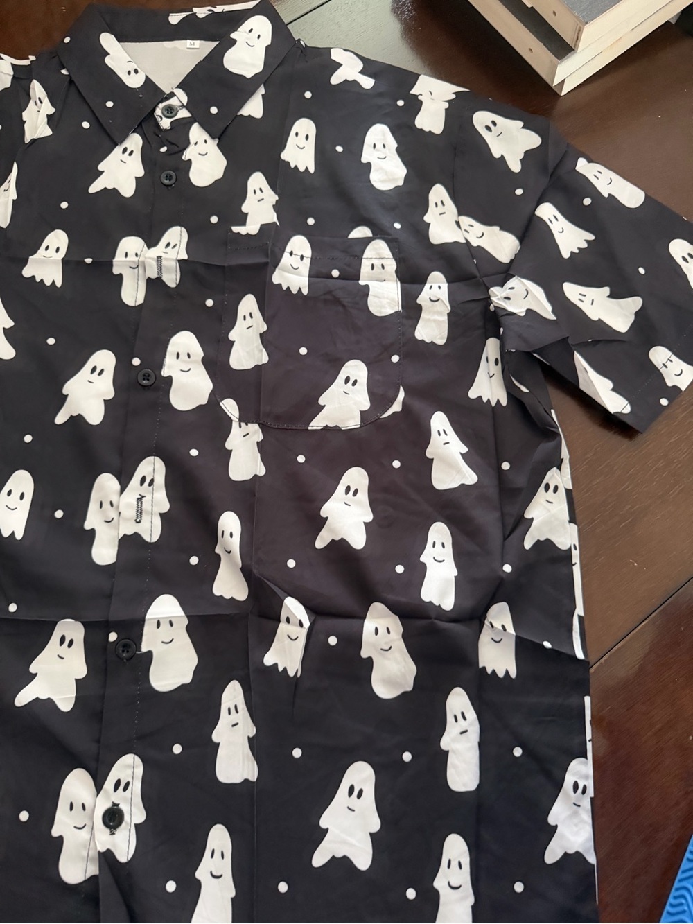 Amazon Black Button-Down Shirt with White Ghost Print